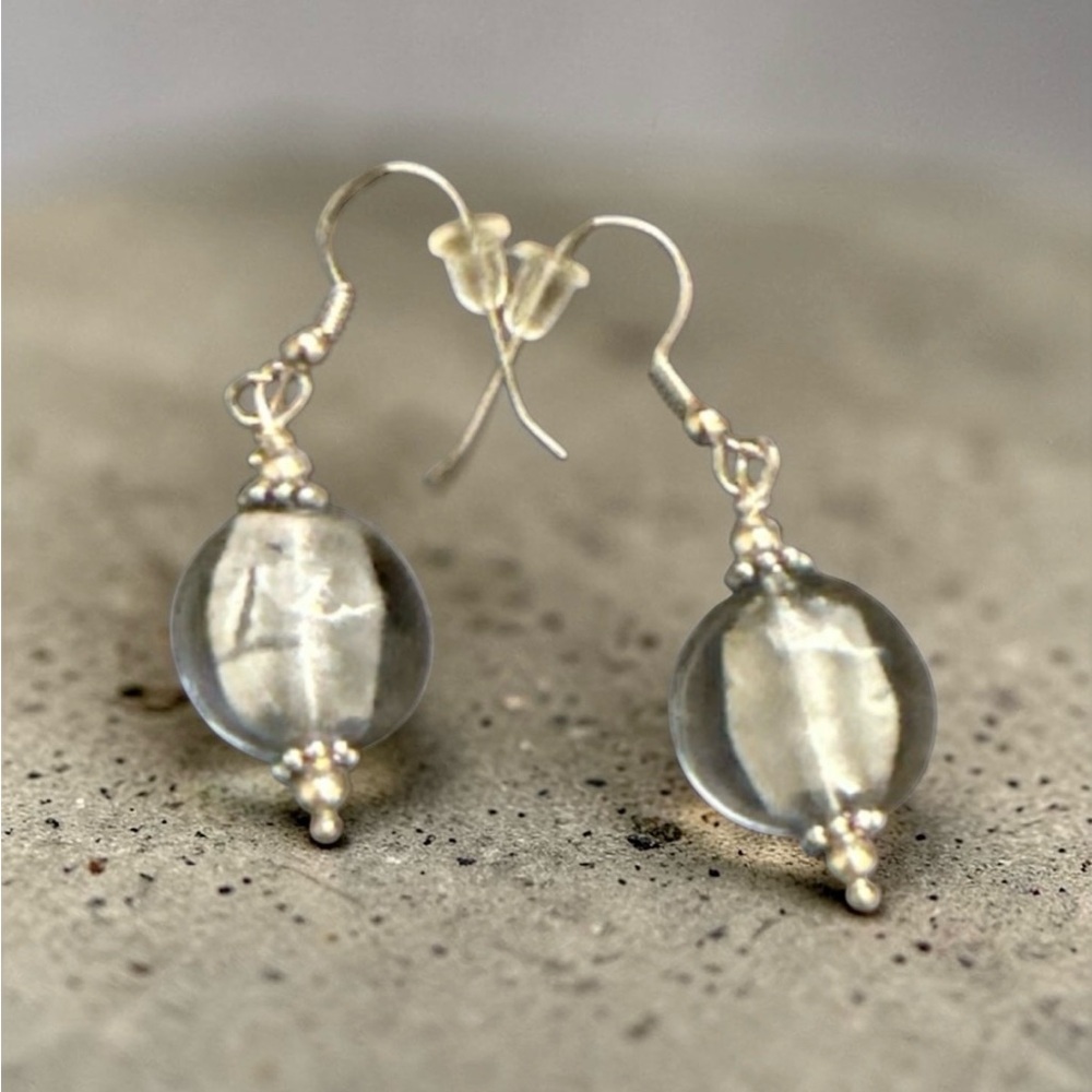 Elegant Silver Glass Bead Earrings